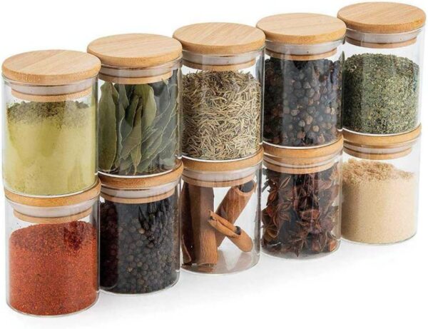 Kit 10 Potes Porta Mantimentos De Vidro Tampa De Bambu 200ML - Imagem 3
