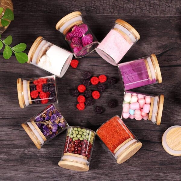 Kit 10 Potes Porta Mantimentos De Vidro Tampa De Bambu 200ML - Imagem 2