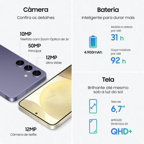 Smartphone Samsung Galaxy S24+, Galaxy AI, Selfie de 12MP, Tela de 6.7" 1-120Hz, 256GB, 12GB RAM - Imagem 3